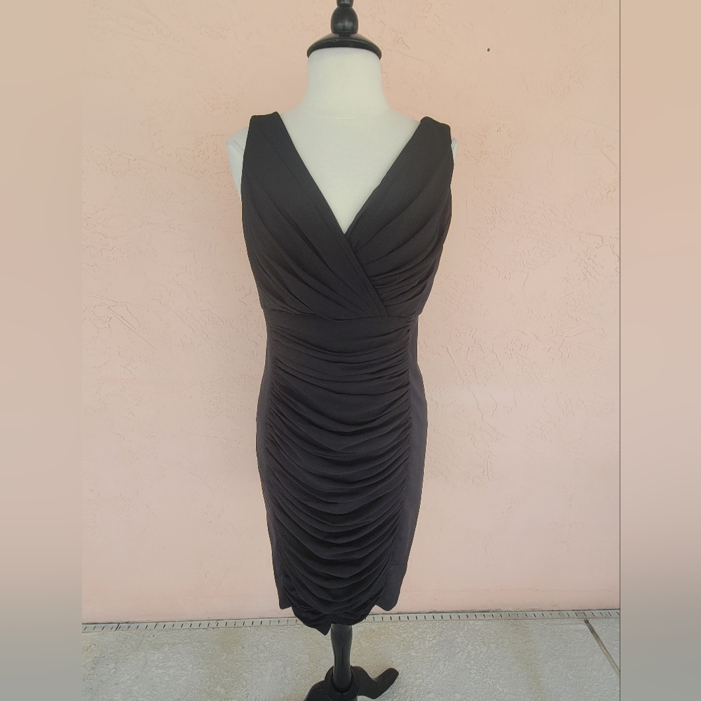 White House Black Market Ruched Cocktail Dress in Black